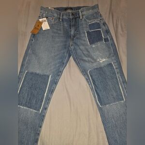 Ralph Lauren Women's Avery Boyfriend Denim Patchwork Jeans With Polo Stitching